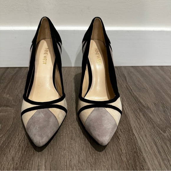 Nine West The Rocks Black, Cream and Gray Suede Heels - Picture 2 of 12